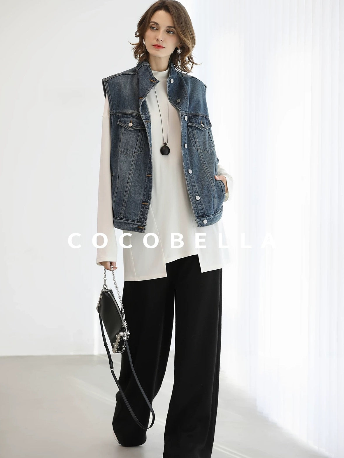 COCOBELLA High Waist Wide Leg Knit Elastic Waist Casual Loose Solid Color Women Pants