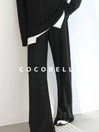 COCOBELLA High Waist Wide Leg Knit Elastic Waist Casual Loose Solid Color Women Pants