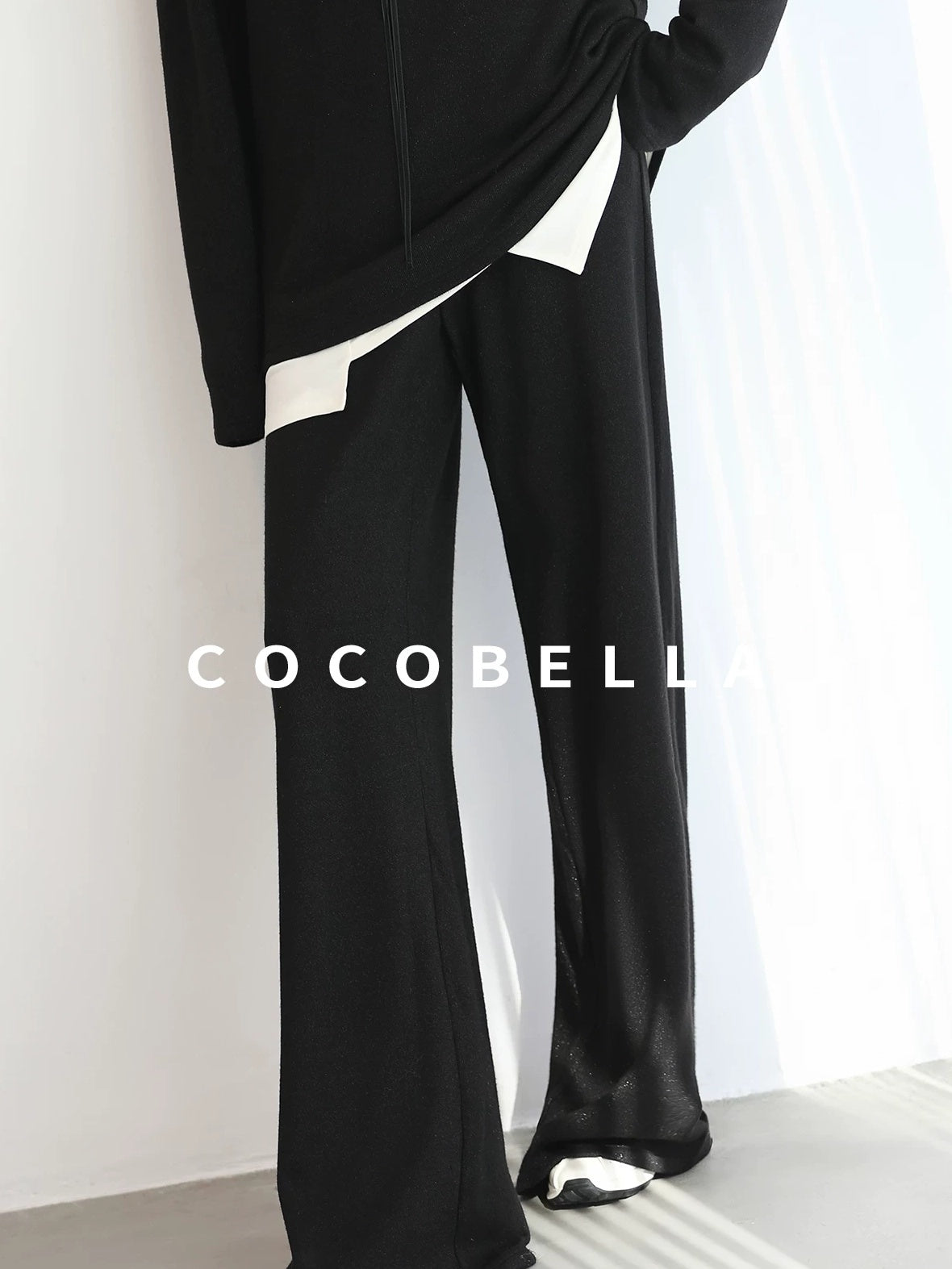 COCOBELLA High Waist Wide Leg Knit Elastic Waist Casual Loose Solid Color Women Pants