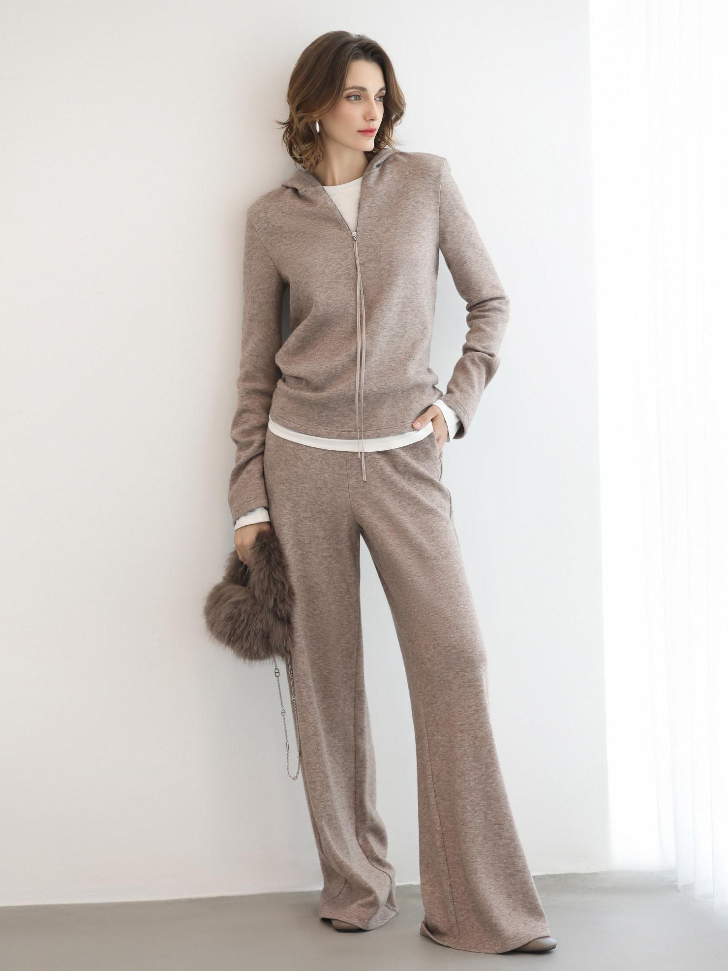 COCOBELLA High Waist Wide Leg Knit Loose Casual Women Viscose Polyester Nylon Blend Pants