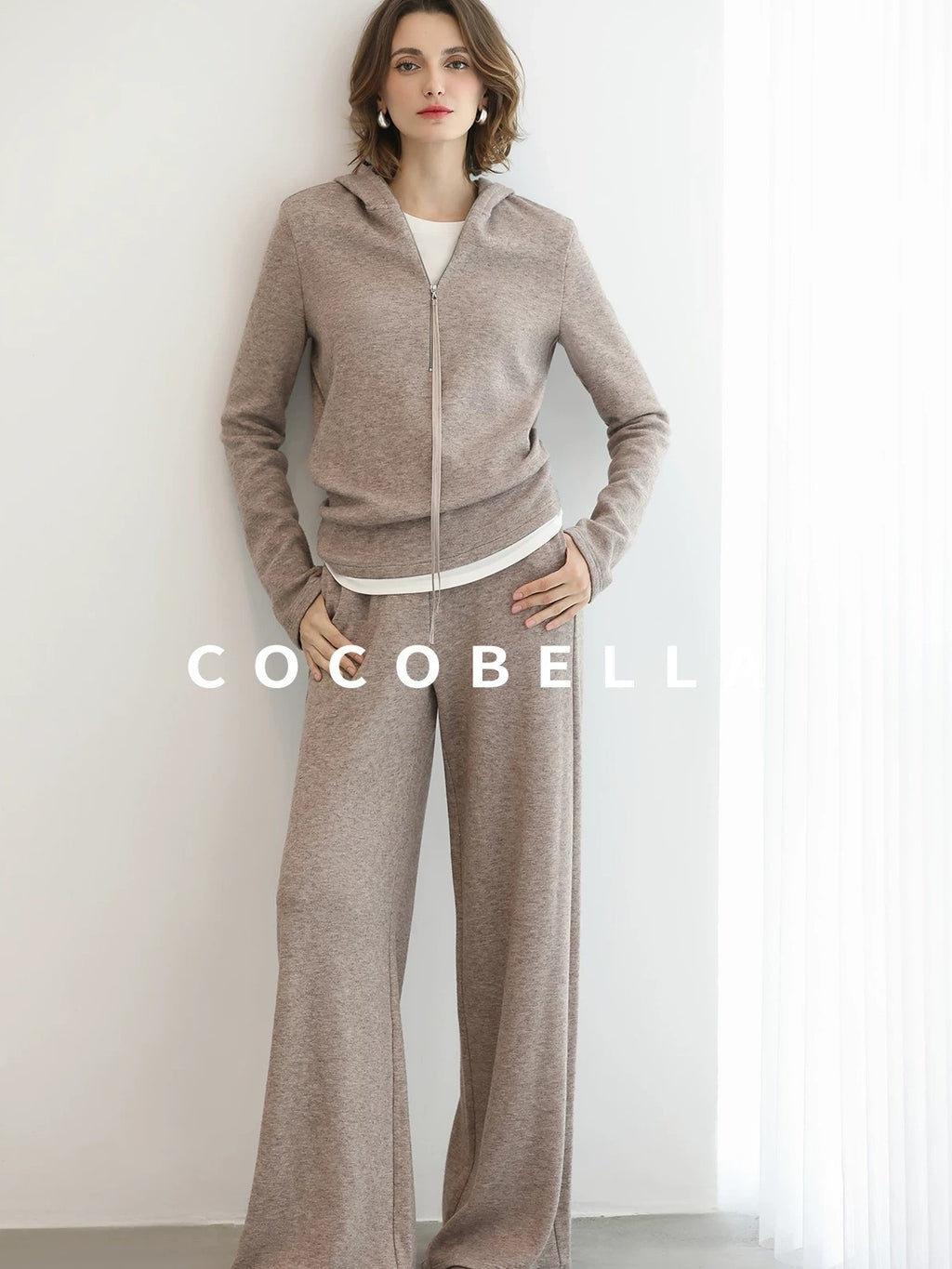 COCOBELLA High Waist Wide Leg Knit Loose Casual Women Viscose Polyester Nylon Blend Pants