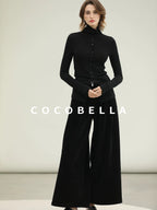 COCOBELLA High Waist Wide Leg Tailored Button Zipper Minimalist Office Work Pockets Pants
