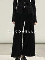 COCOBELLA High Waist Wide Leg Tailored Button Zipper Minimalist Office Work Pockets Pants