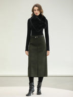 COCOBELLA High Waist Wool Blend Straight Midi Skirt Ladylike Office Workwear Skirts