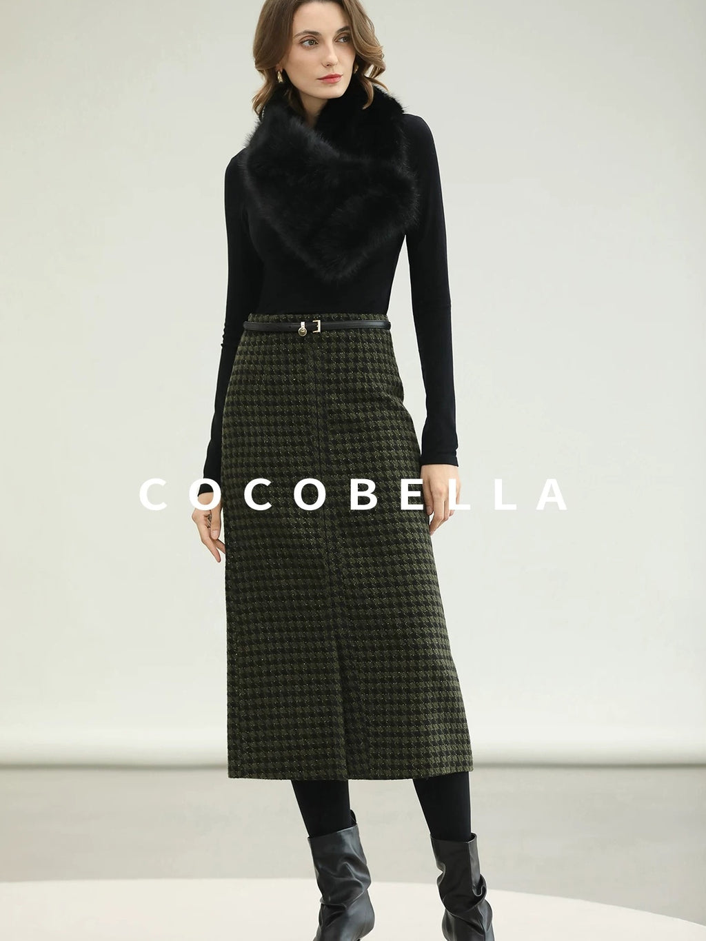 COCOBELLA High Waist Wool Blend Straight Midi Skirt Ladylike Office Workwear Skirts