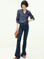 COCOBELLA High Waisted Stretch Vintage Slim Women Dark Blue Denim Jeans Pants