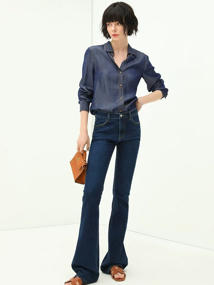 COCOBELLA High Waisted Stretch Vintage Slim Women Dark Blue Denim Jeans Pants