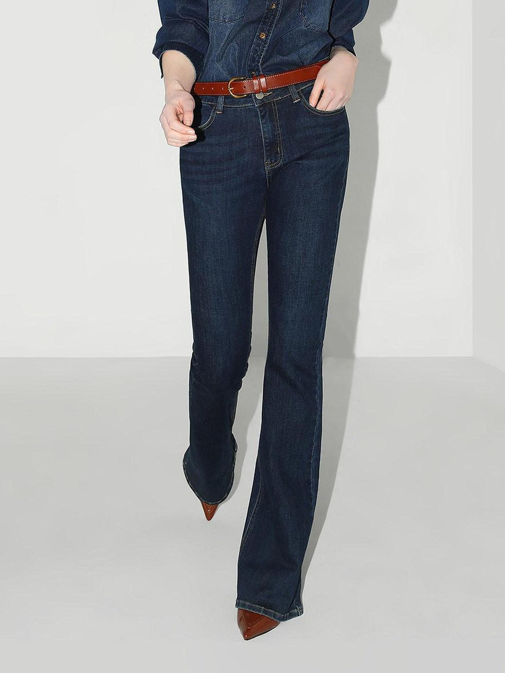 COCOBELLA High Waisted Stretch Vintage Slim Women Dark Blue Denim Jeans Pants