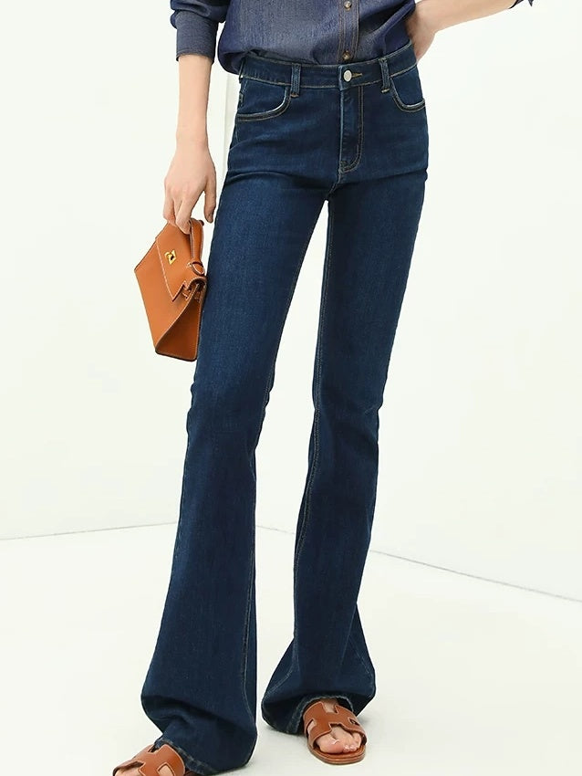 COCOBELLA High Waisted Stretch Vintage Slim Women Dark Blue Denim Jeans Pants