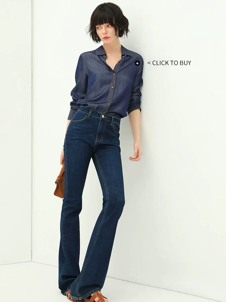 COCOBELLA High Waisted Stretch Vintage Slim Women Dark Blue Denim Jeans Pants