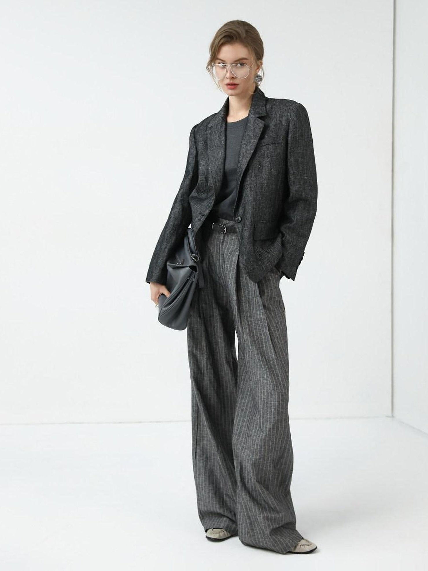 COCOBELLA High Waisted Wide Leg Striped Blazer Suit Set Women Workwear Pants