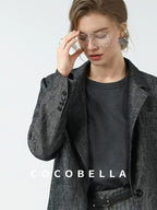 COCOBELLA High Waisted Wide Leg Striped Blazer Suit Set Women Workwear Pants