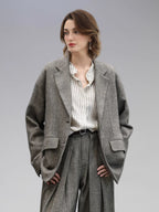 COCOBELLA_Jacquard_Herringbone_Single_Button_Straight_Fit_Office_Women_Pockets_Blazers_MISSTT