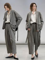 COCOBELLA Jacquard Herringbone Single Button Straight Fit Office Women Pockets Blazers