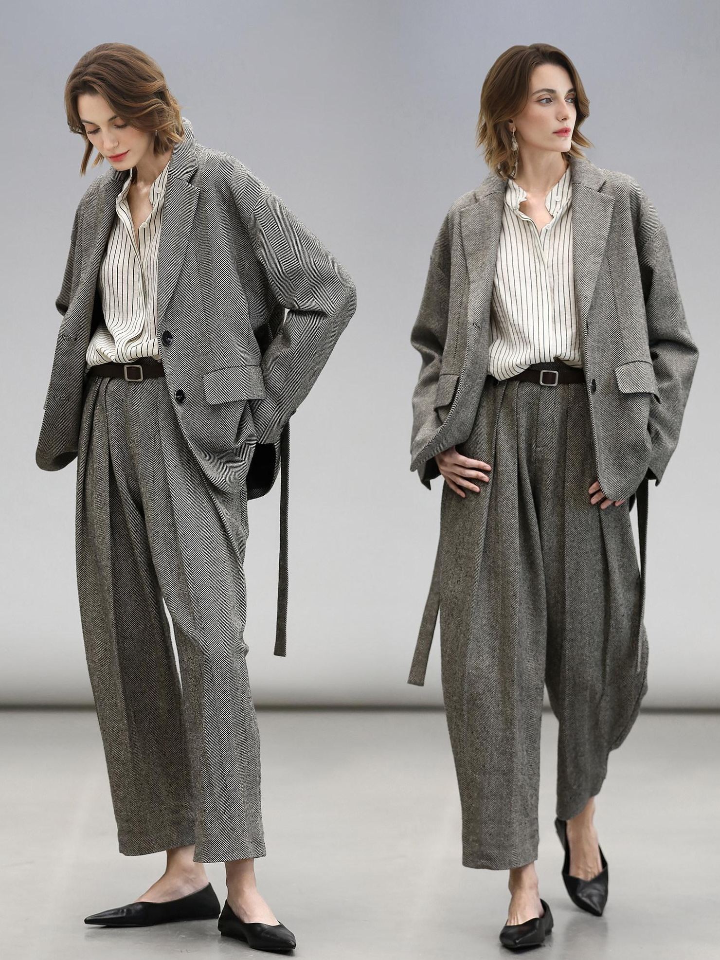 COCOBELLA Jacquard Herringbone Single Button Straight Fit Office Women Pockets Blazers