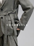 COCOBELLA Jacquard Herringbone Single Button Straight Fit Office Women Pockets Blazers