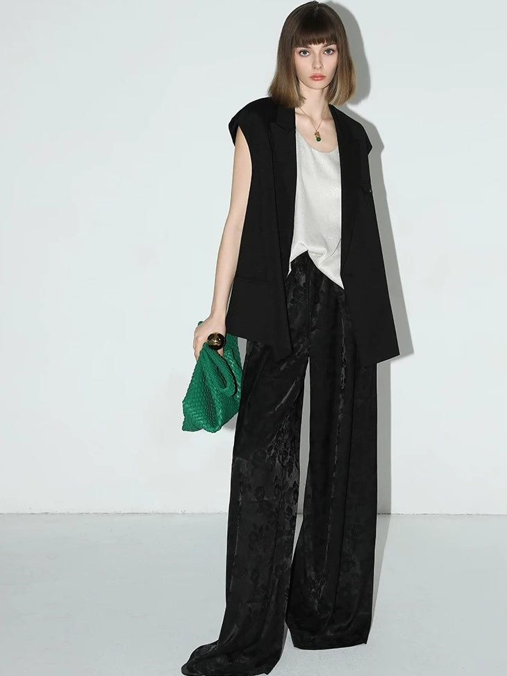 COCOBELLA Jacquard Stretch New Chinese Style Natural Waist Straight Leg Pants