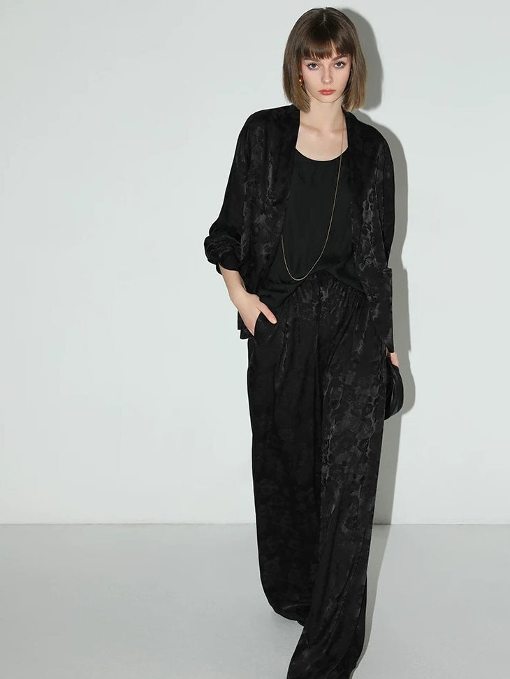 COCOBELLA Jacquard Stretch New Chinese Style Natural Waist Straight Leg Pants