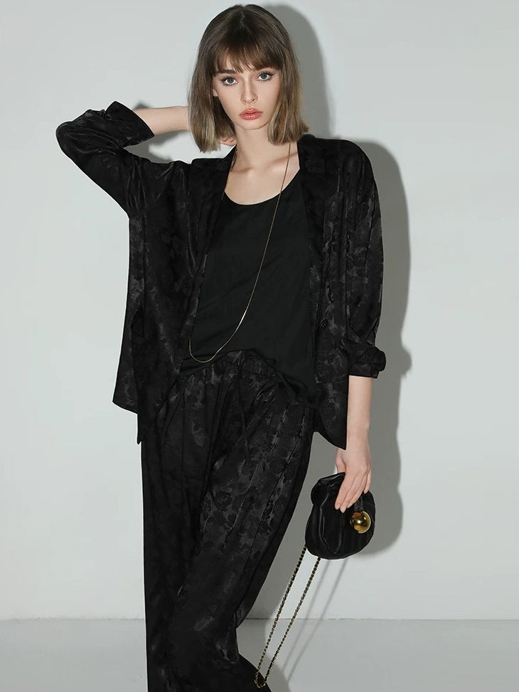 COCOBELLA Jacquard Stretch New Chinese Style Natural Waist Straight Leg Pants