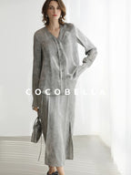 COCOBELLA Jacquard V Neck Long Sleeve Straight Cut Elegant Office Women Rayon Blend Shirts