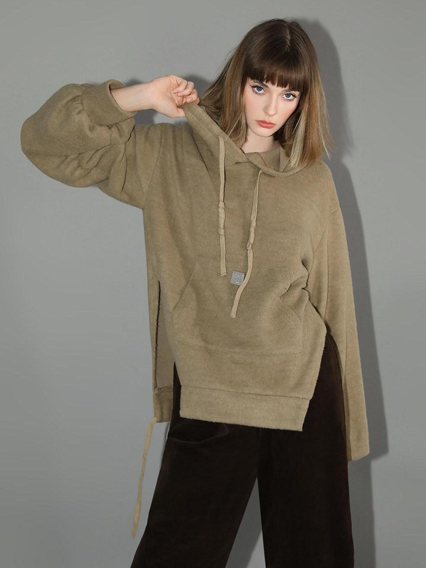 COCOBELLA Kangaroo Pocket Drawstring Streetwear Loose Fit Lantern Sleeves Hooded Hoodies