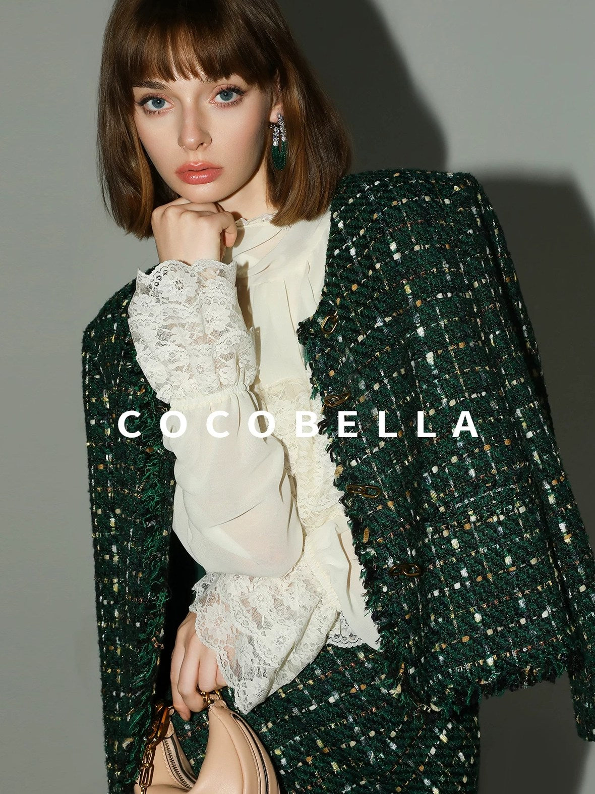 COCOBELLA Lace Patchwork Pleated Commuter Straight Fit Stand Collar Womens Blouse Shirts