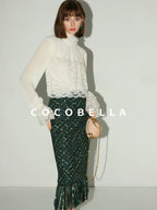 COCOBELLA Lace Patchwork Pleated Commuter Straight Fit Stand Collar Womens Blouse Shirts
