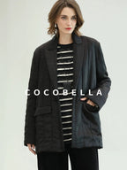 COCOBELLA Lightweight Mid Length Straight Office Commuter Women Black Padded Jackets