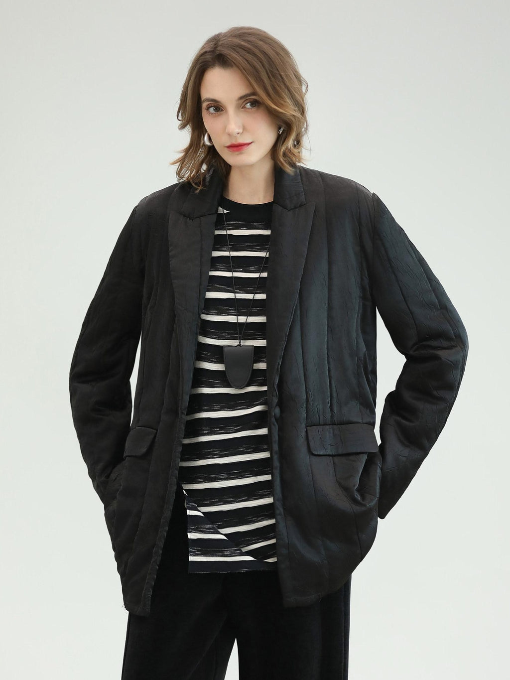 COCOBELLA Lightweight Mid Length Straight Office Commuter Women Black Padded Jackets