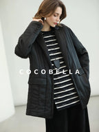 COCOBELLA Lightweight Mid Length Straight Office Commuter Women Black Padded Jackets