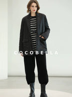 COCOBELLA Lightweight Mid Length Straight Office Commuter Women Black Padded Jackets