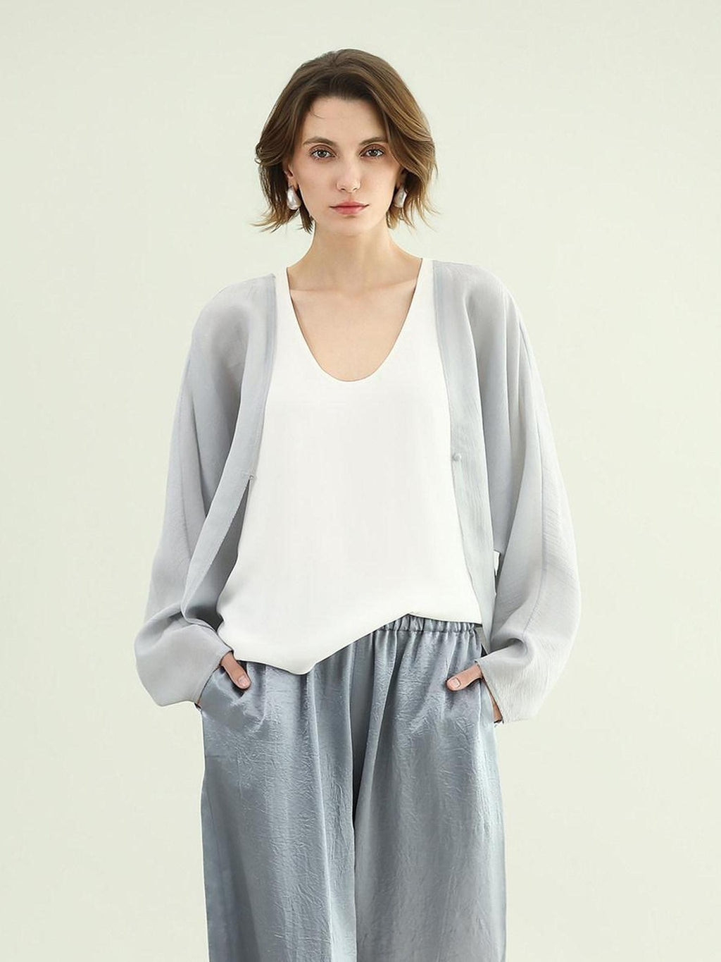 COCOBELLA Lightweight Viscose Silk Blend Straight Fit Long Sleeve Versatile Knit Sweater