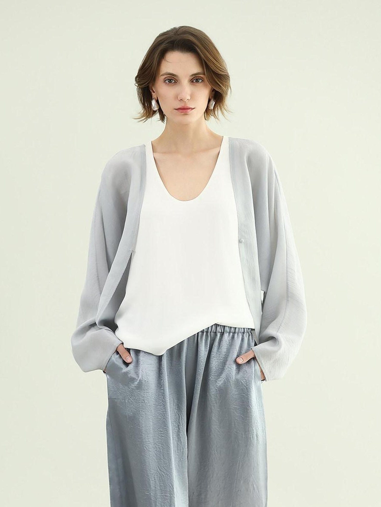 COCOBELLA Lightweight Viscose Silk Blend Straight Fit Long Sleeve Versatile Knit Sweater