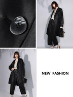 COCOBELLA Longline Buttoned Loose Fit Office Workwear Tonal Jacquard Black Blazers