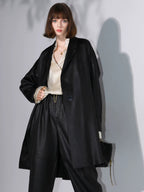 COCOBELLA Longline Buttoned Loose Fit Office Workwear Tonal Jacquard Black Blazers