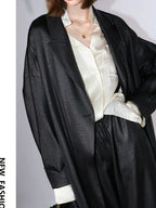 COCOBELLA Longline Buttoned Loose Fit Office Workwear Tonal Jacquard Black Blazers