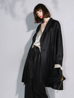COCOBELLA Longline Buttoned Loose Fit Office Workwear Tonal Jacquard Black Blazers