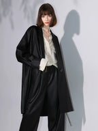COCOBELLA Longline Buttoned Loose Fit Office Workwear Tonal Jacquard Black Blazers