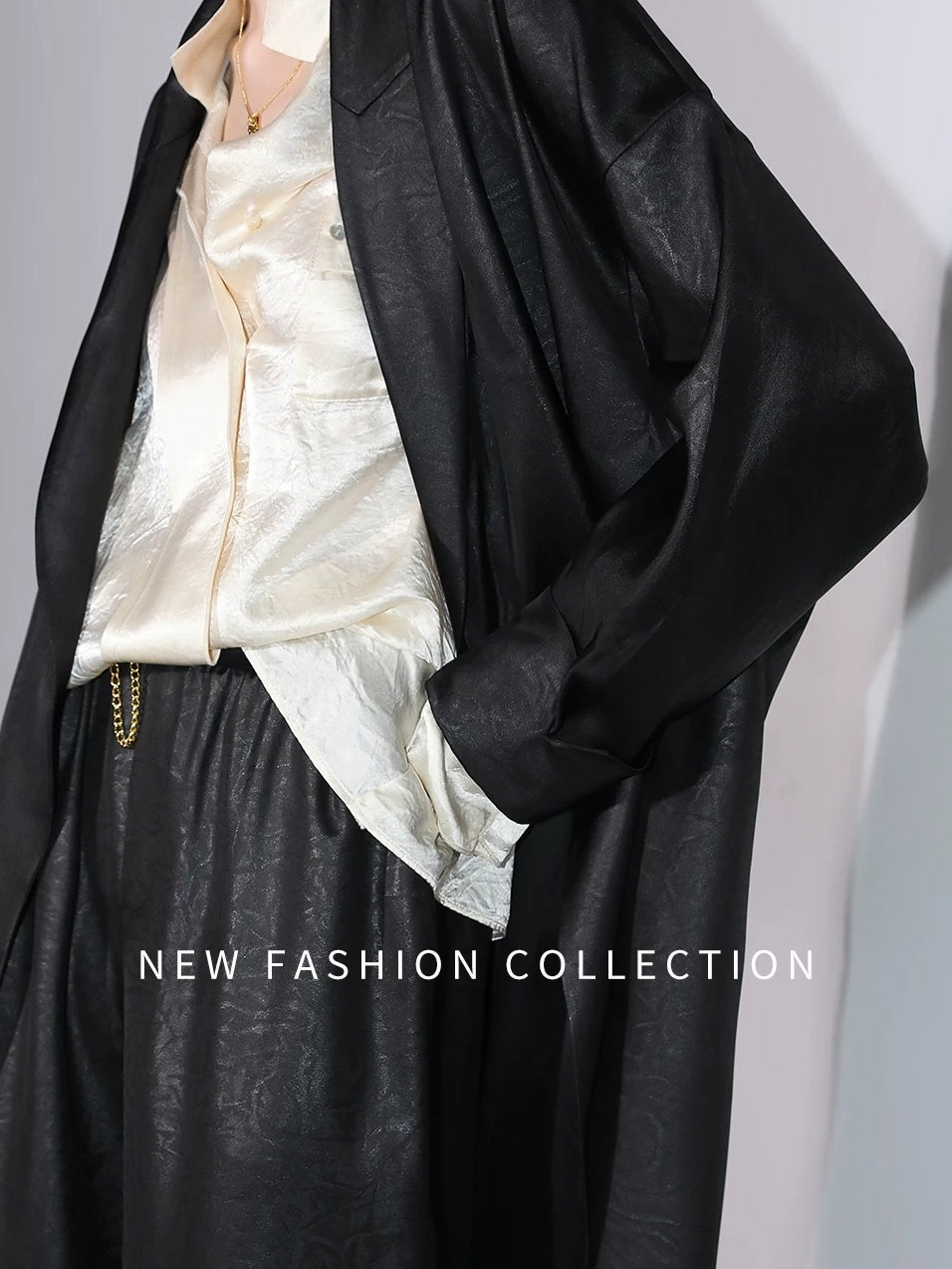 COCOBELLA Longline Buttoned Loose Fit Office Workwear Tonal Jacquard Black Blazers