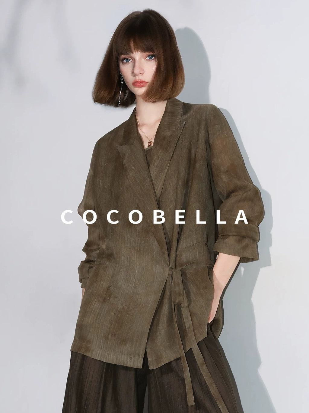 COCOBELLA Longline Tie Waist Straight Cut Mid Length Office Casual Women Polyester Blazers