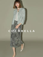 COCOBELLA Luxe Shimmer Mesh Floral Sequin Mid Rise Straight Midi Women Rayon Skirts