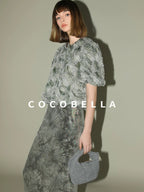 COCOBELLA Luxe Shimmer Mesh Floral Sequin Mid Rise Straight Midi Women Rayon Skirts