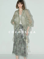 COCOBELLA Luxe Shimmer Mesh Floral Sequin Mid Rise Straight Midi Women Rayon Skirts