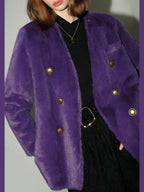 COCOBELLA Luxurious Faux Fur Double Breasted V Neck Classic Women Workwear Coats