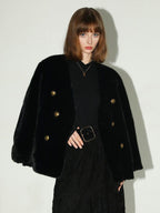 COCOBELLA Luxurious Faux Fur Double Breasted V Neck Classic Women Workwear Coats