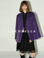 COCOBELLA Luxurious Faux Fur Double Breasted V Neck Classic Women Workwear Coats