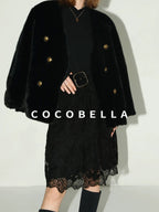 COCOBELLA Luxurious Faux Fur Double Breasted V Neck Classic Women Workwear Coats