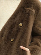 COCOBELLA Luxurious Faux Fur Double Breasted V Neck Standard Fit Ladies Commuter Jackets