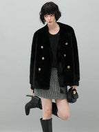 COCOBELLA Luxurious Faux Fur Double Breasted V Neck Standard Fit Ladies Commuter Jackets