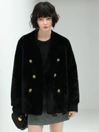 COCOBELLA Luxurious Faux Fur Double Breasted V Neck Standard Fit Ladies Commuter Jackets